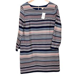 J. Crew Blue Geometric Striped Shift Dress Size 10